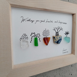 シーグラスアート　多肉植物　観葉植物　グリーン　癒し　線画　壁掛け　コラージュ　イラスト　アート 5枚目の画像