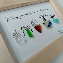 シーグラスアート　多肉植物　観葉植物　グリーン　癒し　線画　壁掛け　コラージュ　イラスト　アート 1枚目の画像