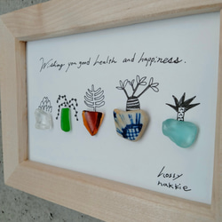 シーグラスアート　多肉植物　観葉植物　グリーン　癒し　線画　壁掛け　コラージュ　イラスト　アート 4枚目の画像