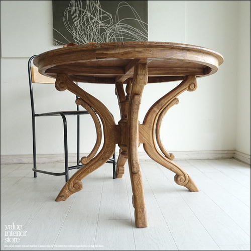 古家具ビンテージ品◾️木製無垢材 丸テーブル/ ラウンドテーブル 飾り台 花台 オールドチーク無垢材 丸テーブルPals 円形テーブル ダイニング