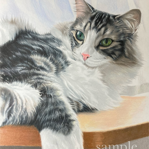 A5サイズ 手描き似顔絵 色鉛筆画 大切なペットちゃんの絵を心を込めて