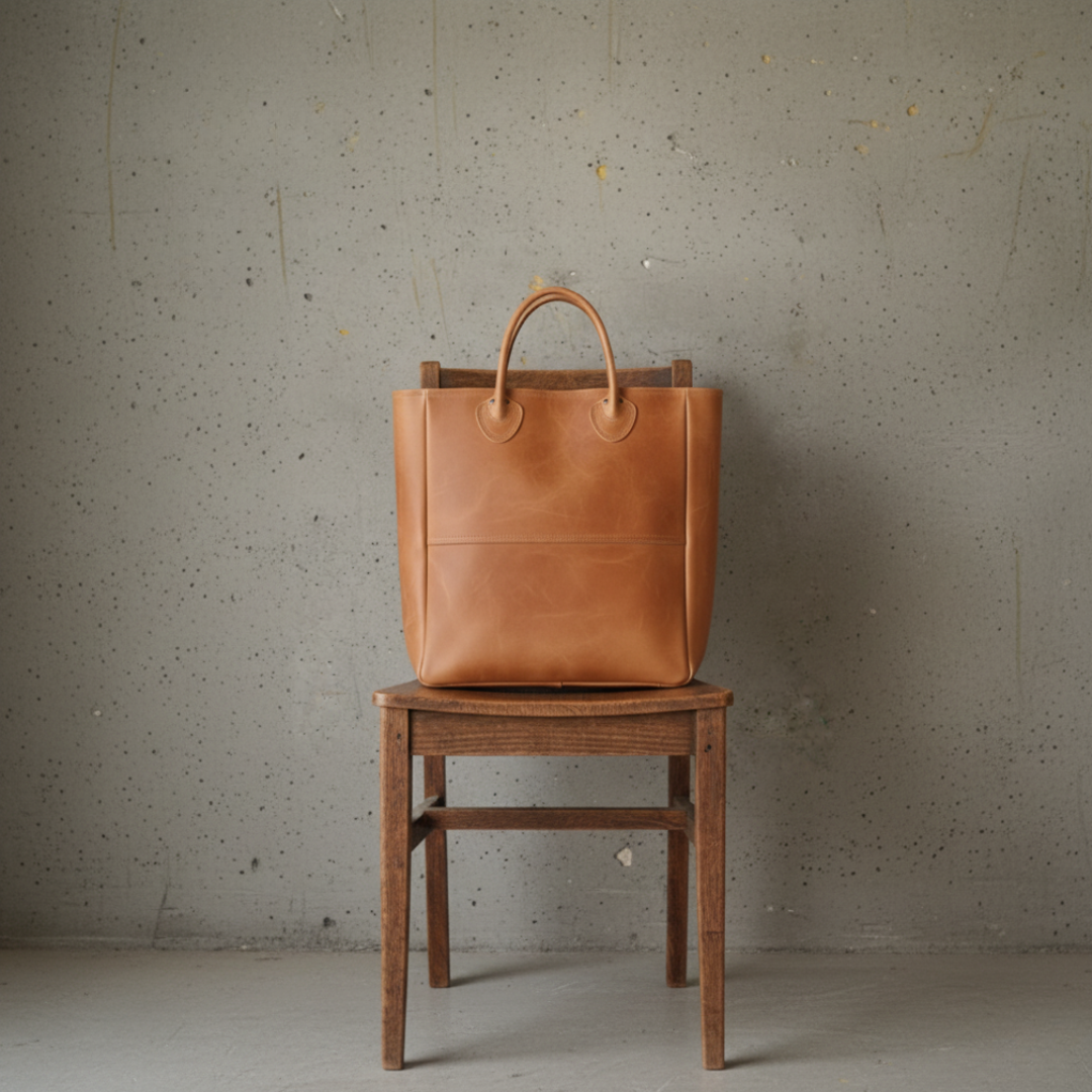 本革ボックストート｜イタリアン植物タンニンなめし革｜A4対応・自立型｜キャメルブラウン