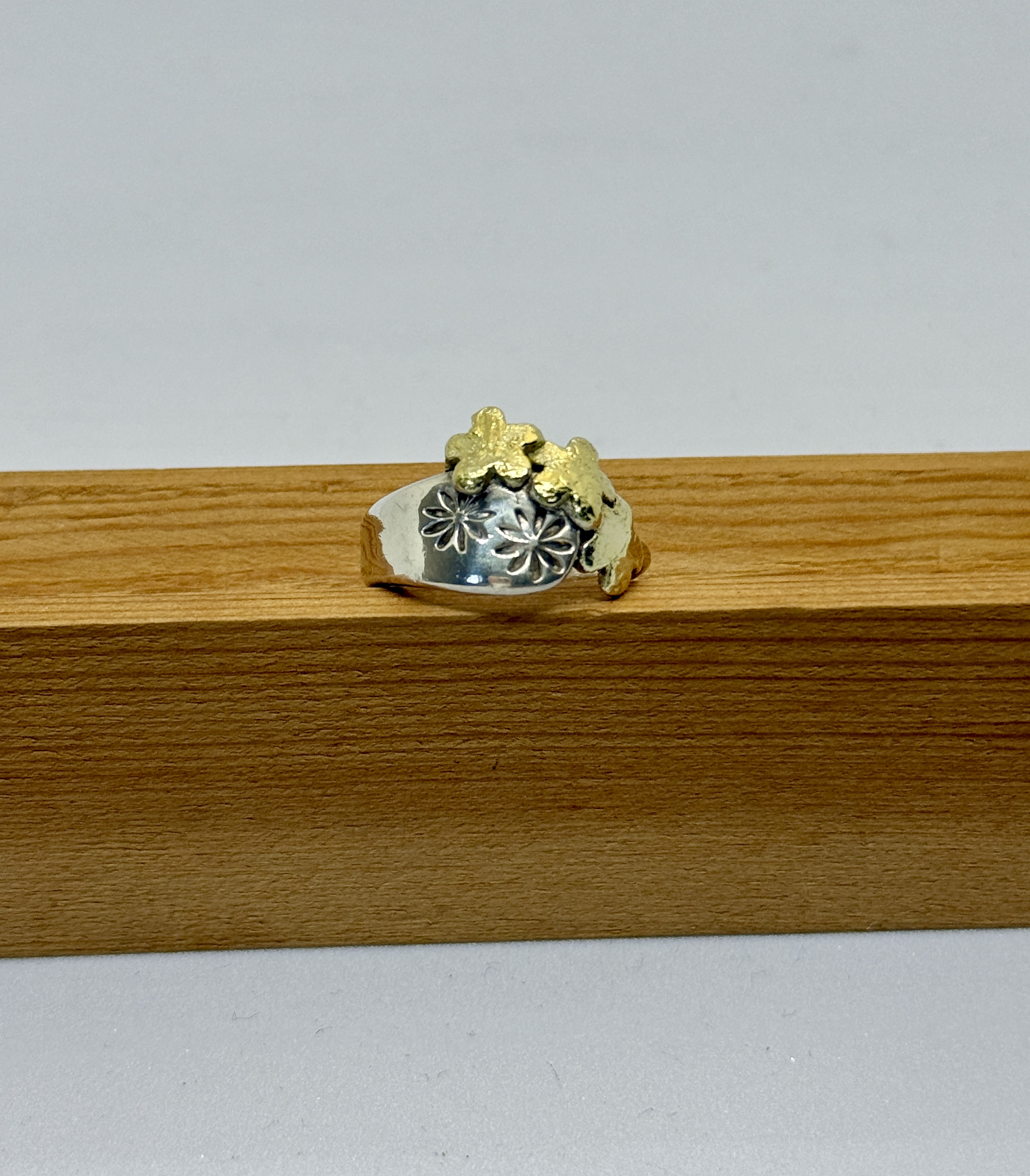 純銀ピュアシルバー 22金ペースト付花リング