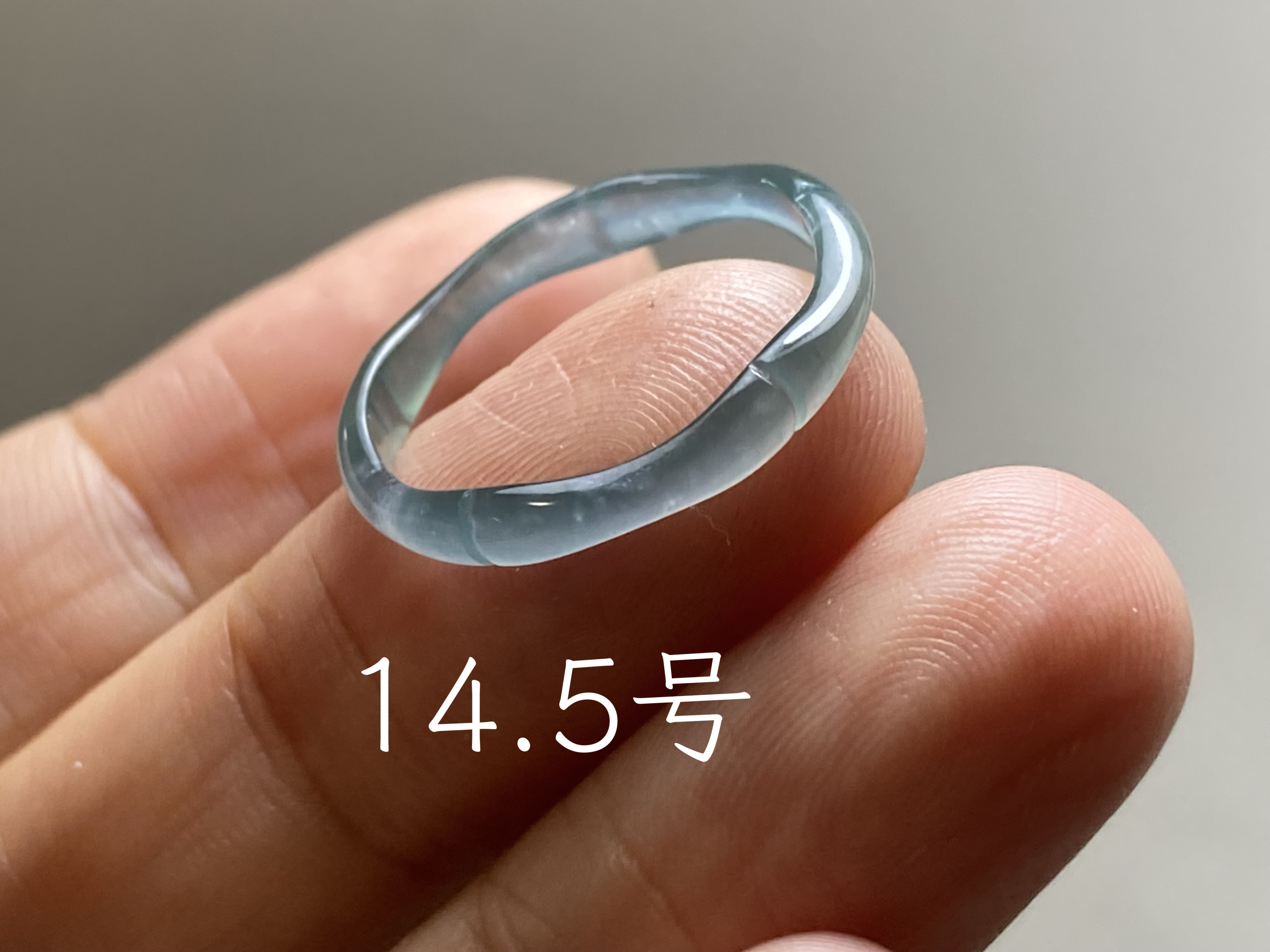 L15-74 高氷種 竹節 リング 青色 14.5号 グアテマラ産 A貨 本翡翠 くりぬき