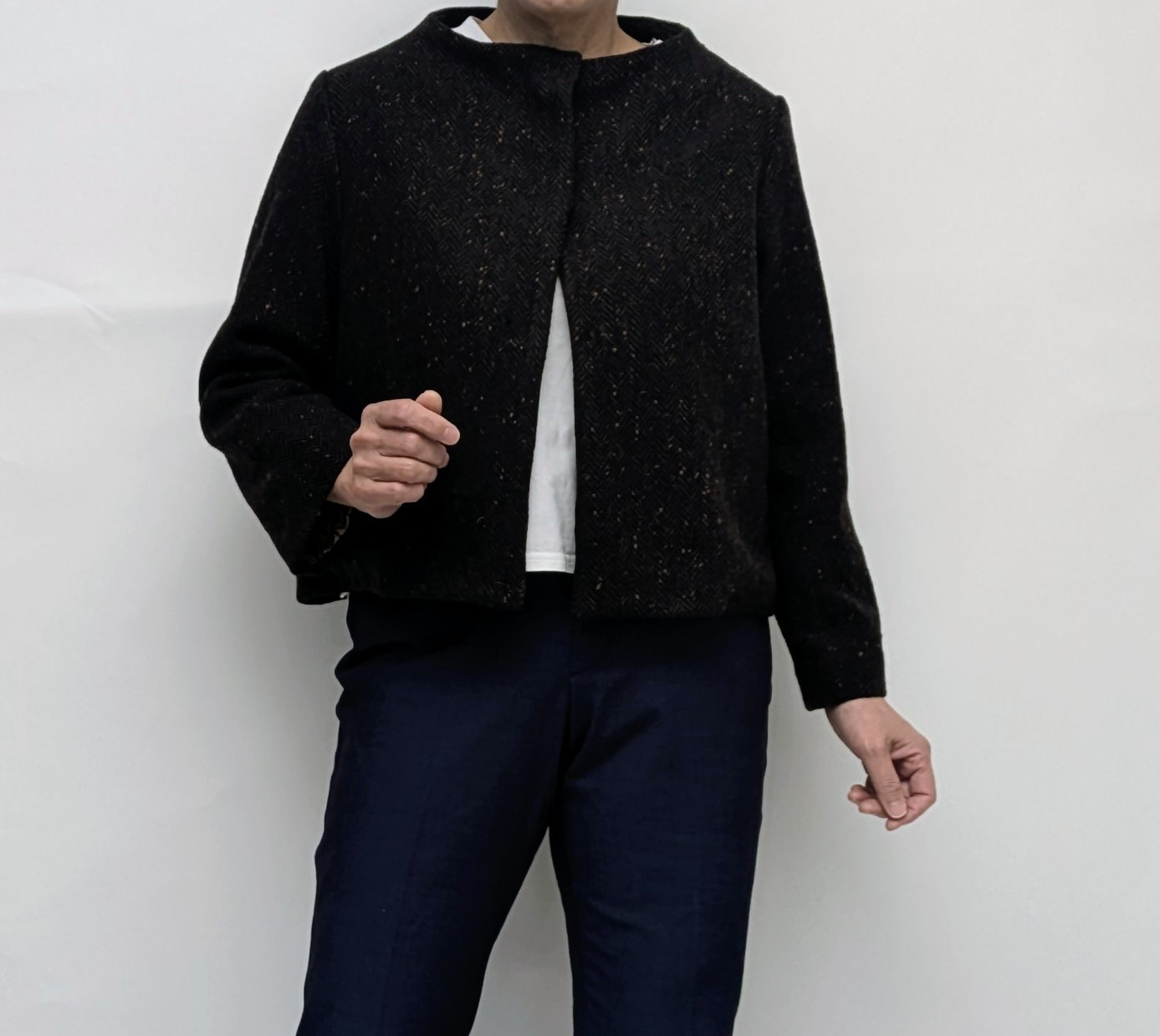 【sale】着物リメイク ショートジャケット ウールの洋服生地×小紋 スヌード付き