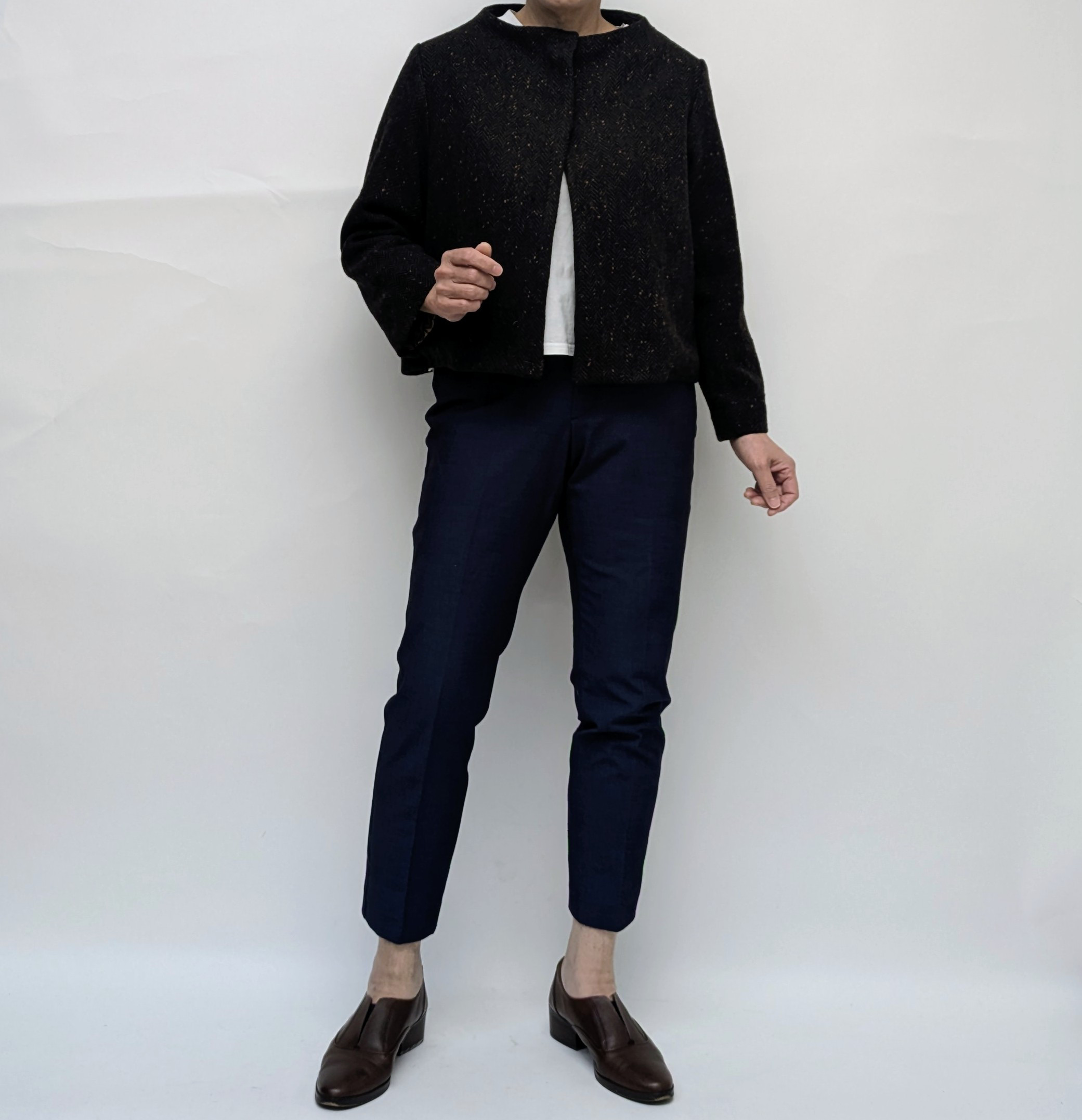 【sale】着物リメイク ショートジャケット ウールの洋服生地×小紋 スヌード付き