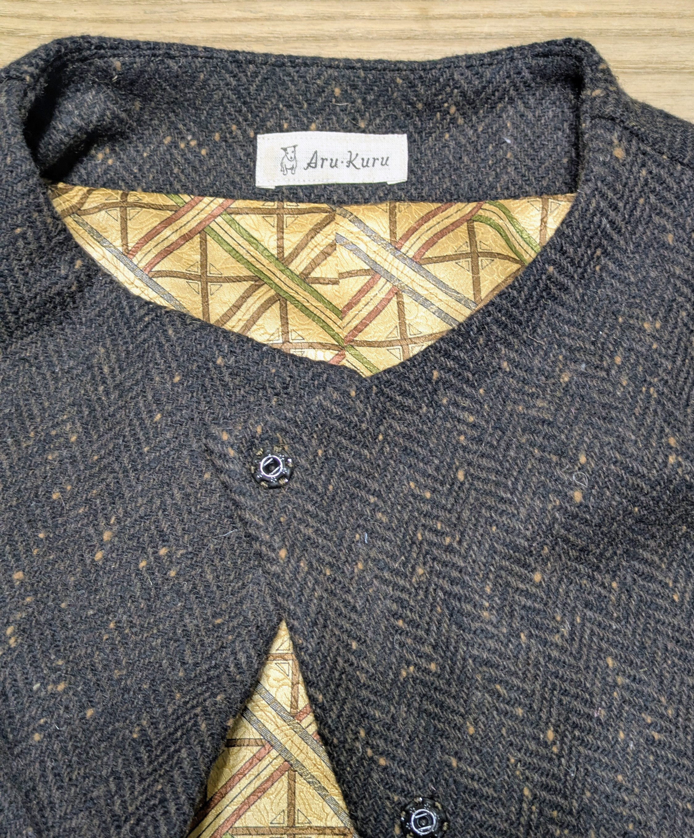 【sale】着物リメイク ショートジャケット ウールの洋服生地×小紋 スヌード付き