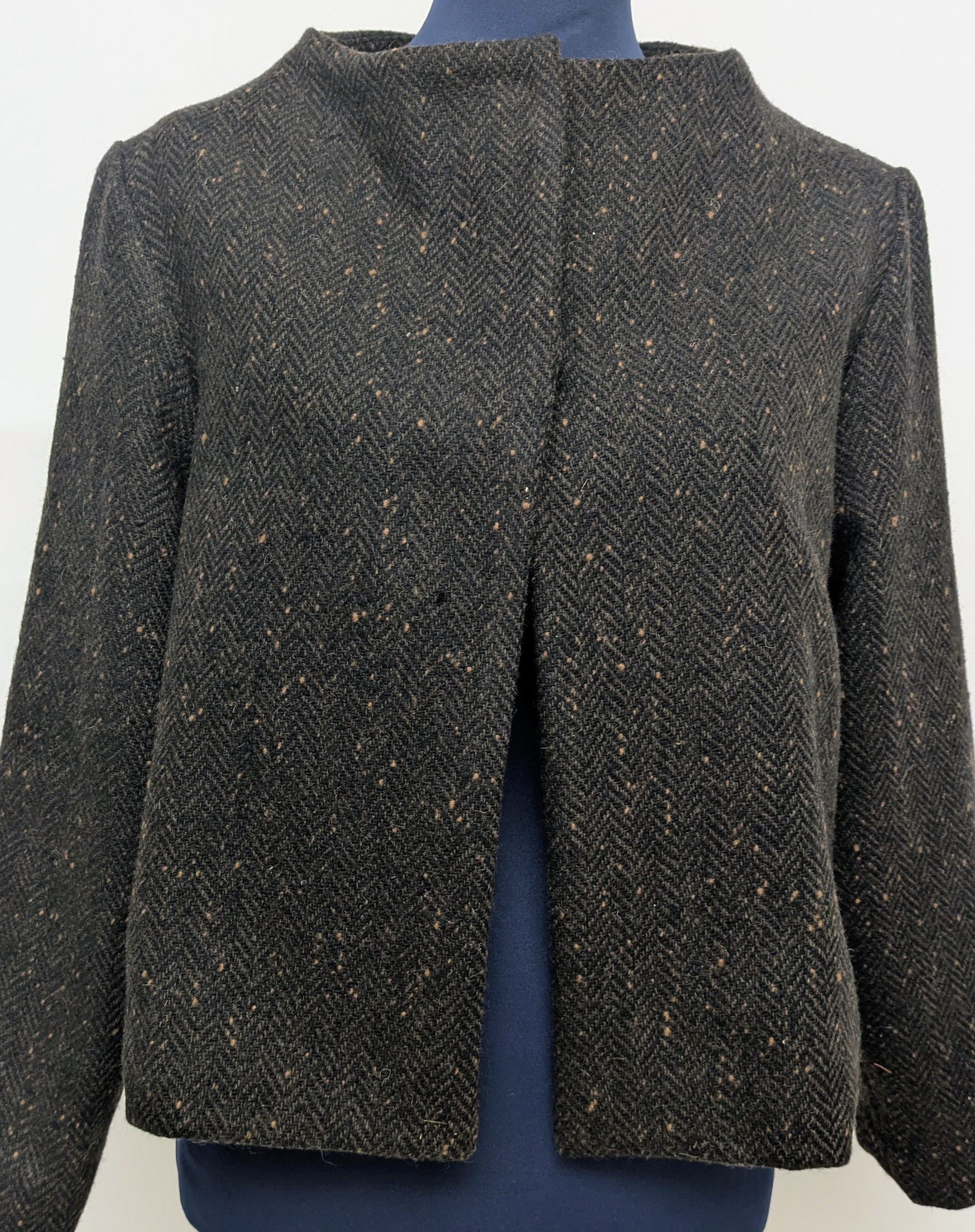 【sale】着物リメイク ショートジャケット ウールの洋服生地×小紋 スヌード付き