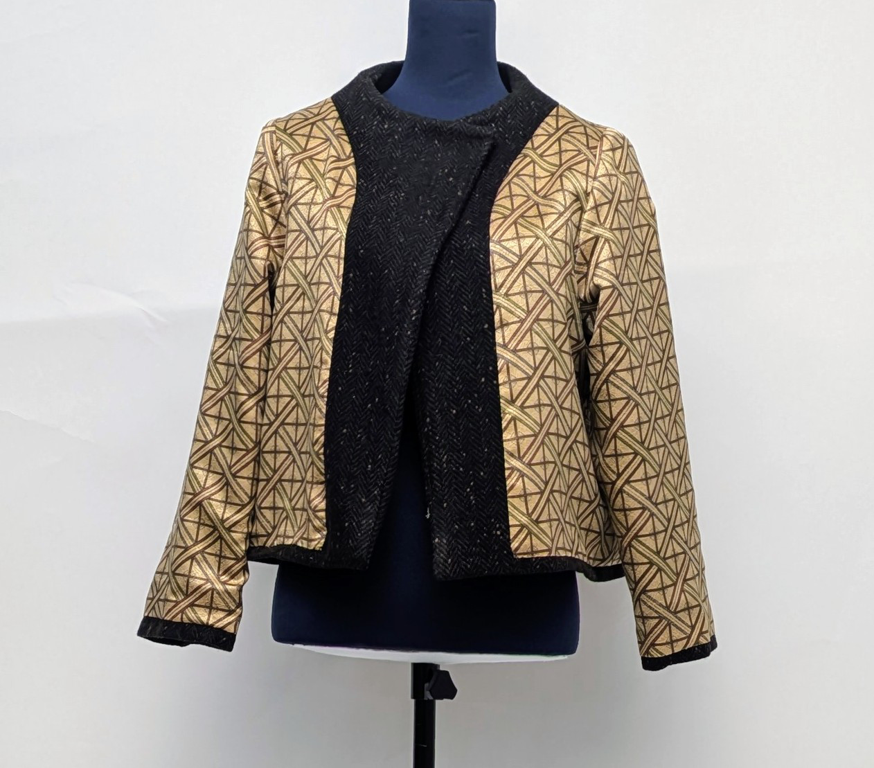 【sale】着物リメイク ショートジャケット ウールの洋服生地×小紋 スヌード付き