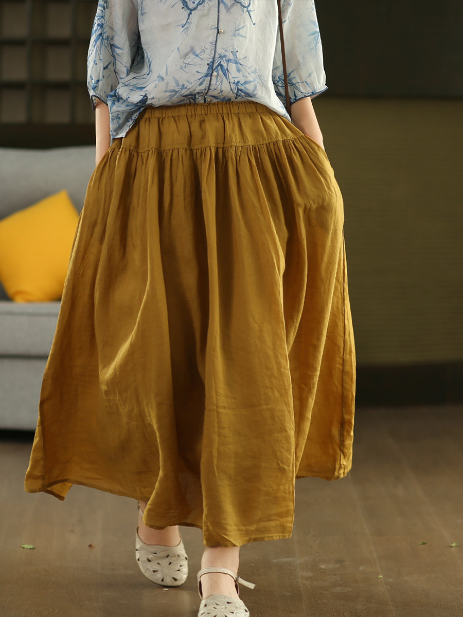 春秋冬ハイクオリティシリーズ復古 100% ラミーハーフスカート 女気質ワイドスカート ゴムウエストルーズミッドロングス