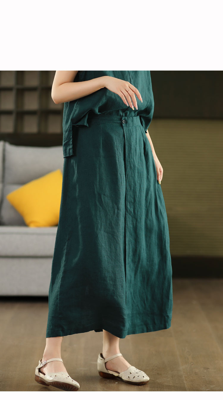 春秋冬ハイクオリティ 100% ヘンプハーフスカート 女気質ハイウエストスリム A ライン文芸ソリッドロングスカート