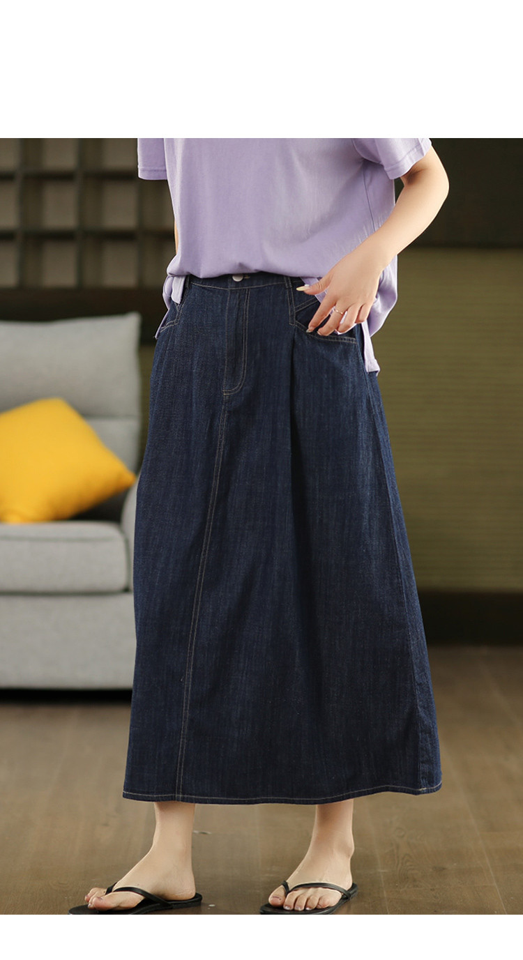 春秋冬復古エンザイムウォッシュ高コットンデニムハーフスカート 女気質ハイウエストスリム A ライン文芸ロングスカート
