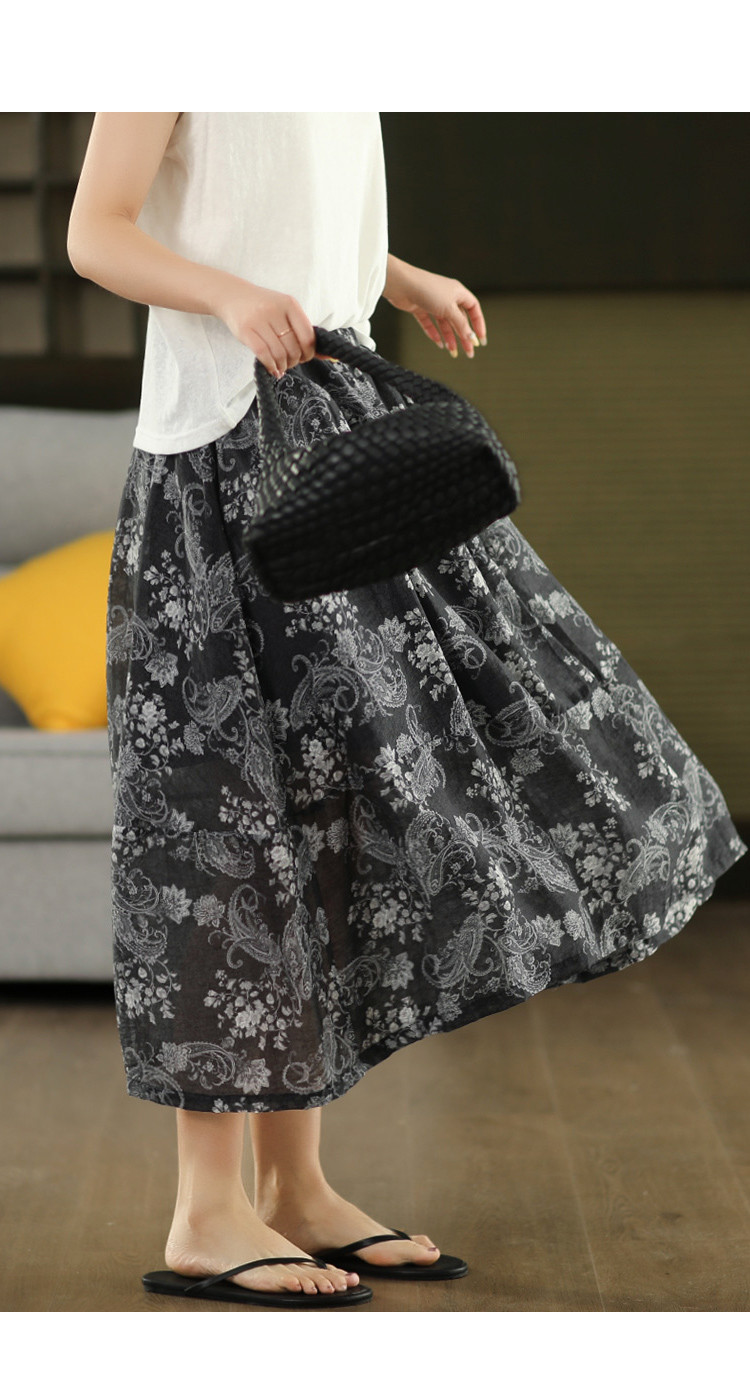 春秋冬復古プリントテンセルラミーハーフスカート 女ダブルレイヤーワイドスカート スリム A ラインロングスカート 6,373円