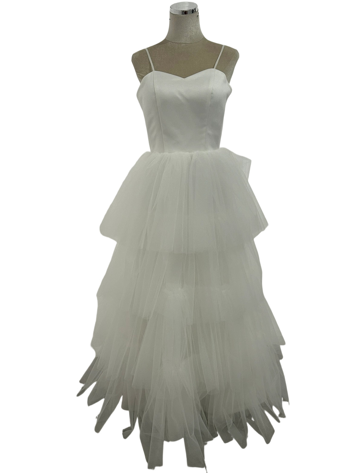 パーティードレス キャミソール ティアードのドレス 編み上げ 柔らかく重ねたチュールスカート