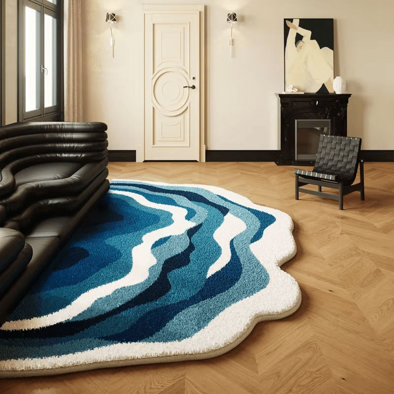 カーペット ラグ ヴィンテージラグ 160×100 おしゃれ 北欧 モダン 波デザイン エリアラグ ハイパイルポリエス