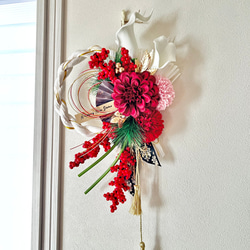 No.74 カラー八の字しめ縄リース2024 ハンドメイドお正月飾り 玄関