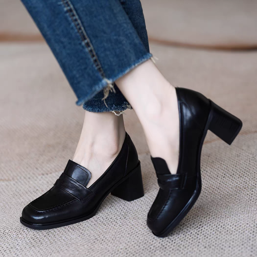 厚底ローファーローファー ラウンドトゥ 学生 通学 フォーマル靴 通勤 通学 オフィス 黒 スクールシューズ ローファー