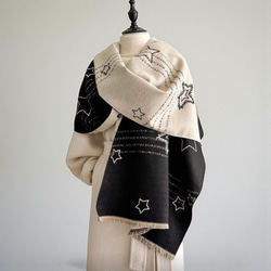STAR☆星のジャカード織り大判ストール マフラー ブラック ストール