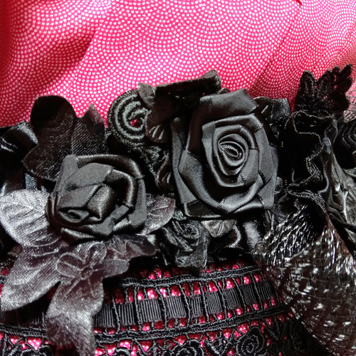 ◇送料込み2026◇華やかな黒薔薇 幅広レースベルト 帯飾り 帯替わりに
