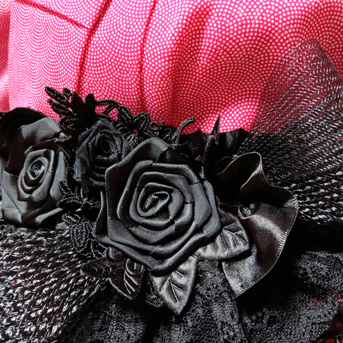 ◇送料込み2026◇華やかな黒薔薇 幅広レースベルト 帯飾り 帯替わりに
