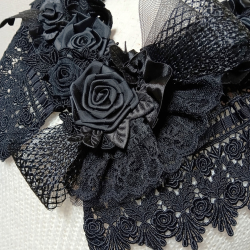 ◇送料込み2026◇華やかな黒薔薇 幅広レースベルト 帯飾り 帯替わりに