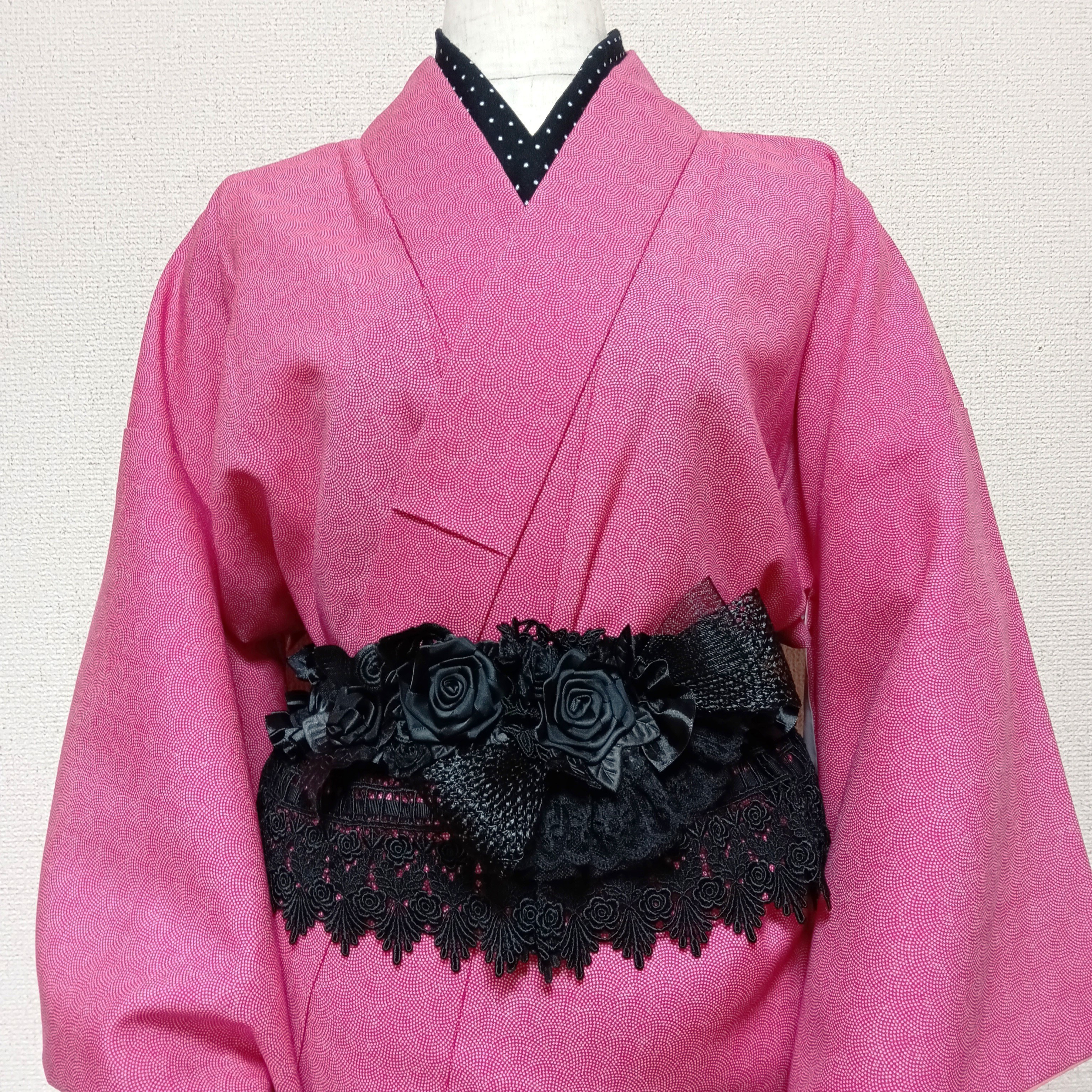 ◆送料込み2026◆華やかな黒薔薇　幅広レースベルト　帯飾り　帯替わりにも【生地見本一部あり】