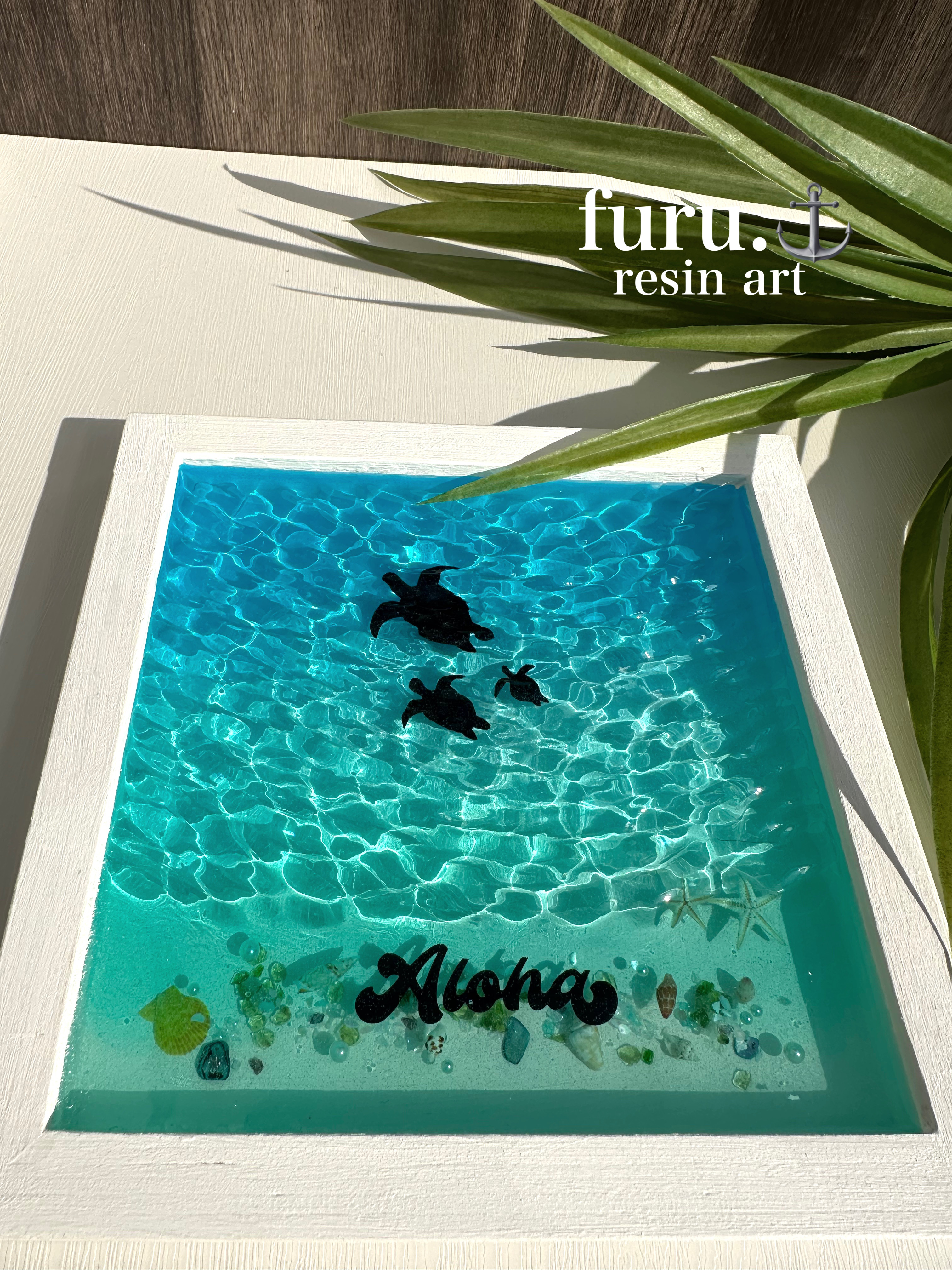 親子ホヌの波紋アートパネル　ホヌ　カメ　レジン　南国　ハワイ　沖縄　プレゼント　新築祝い　開店祝い