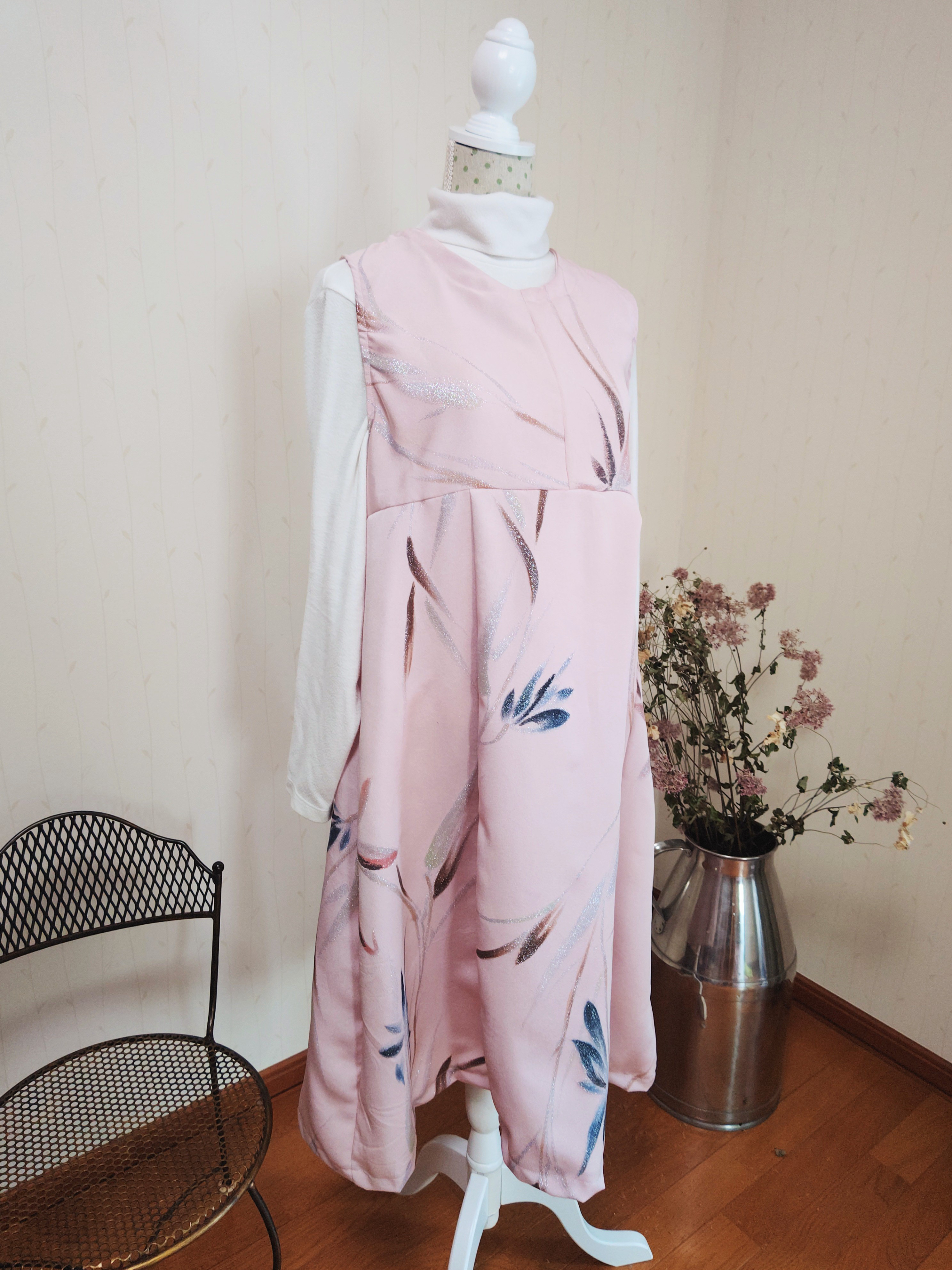 着物リメイク　ワンピース　シルバーグリッター