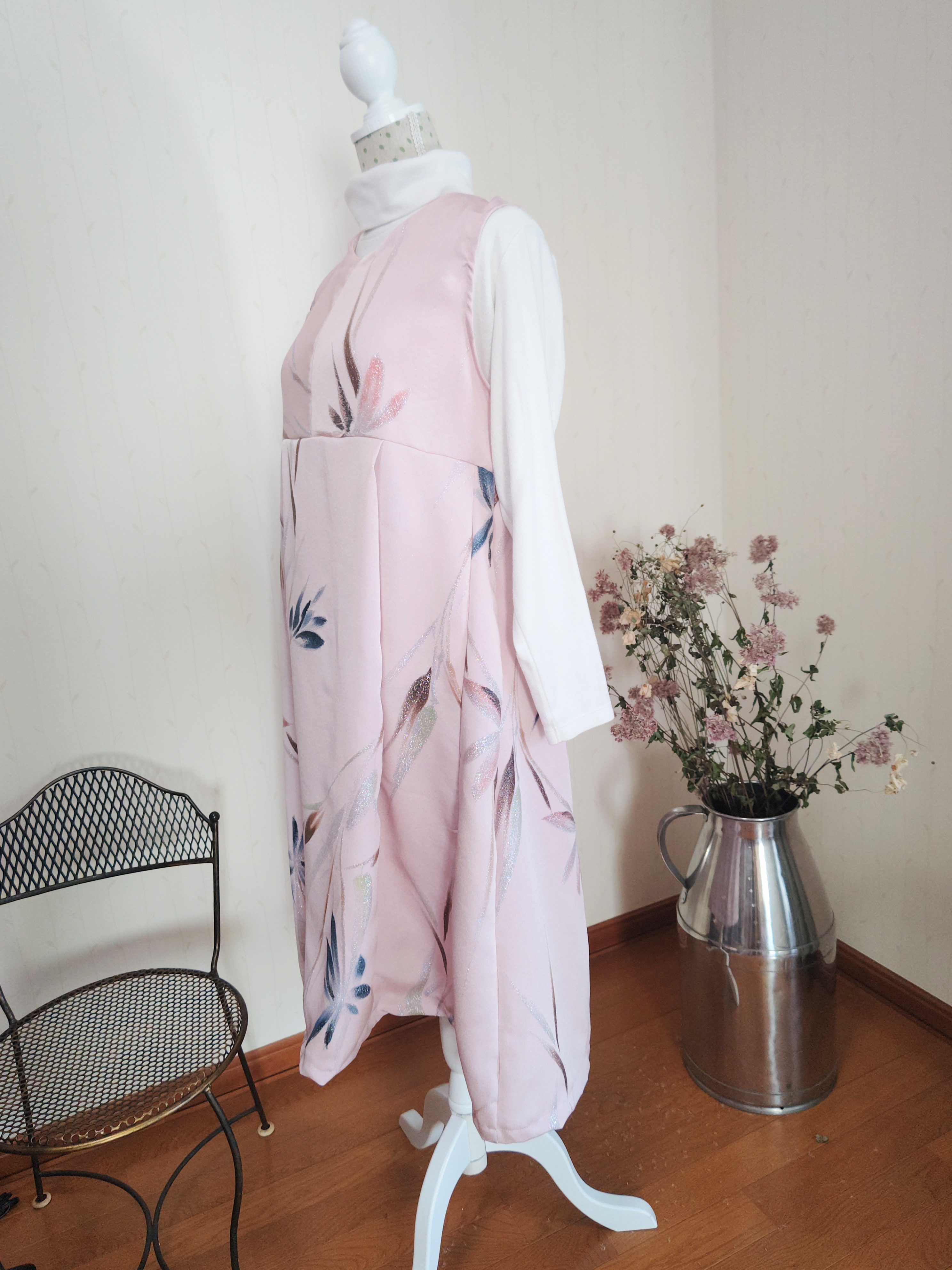 着物リメイク　ワンピース　シルバーグリッター