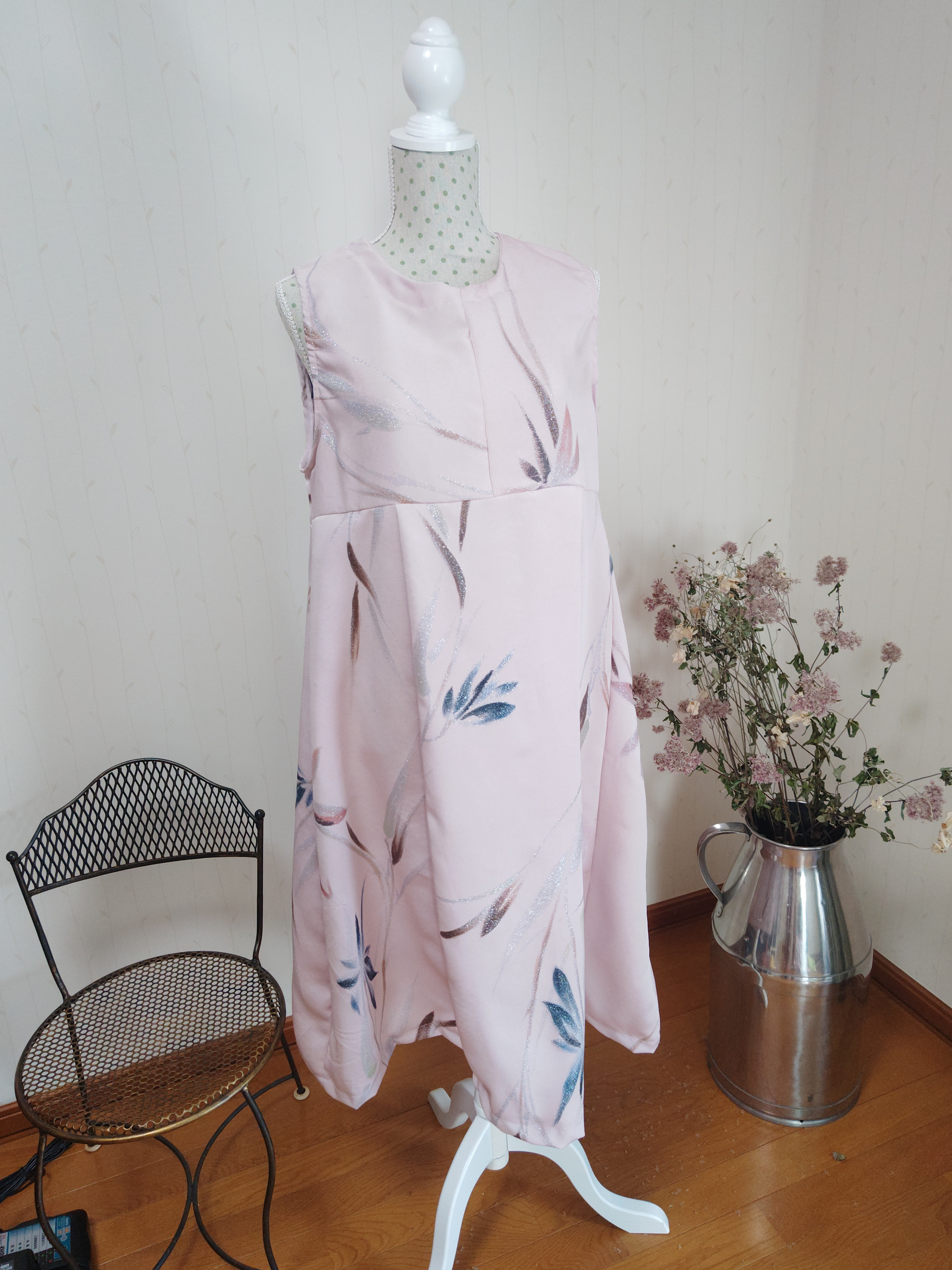 着物リメイク　ワンピース　シルバーグリッター