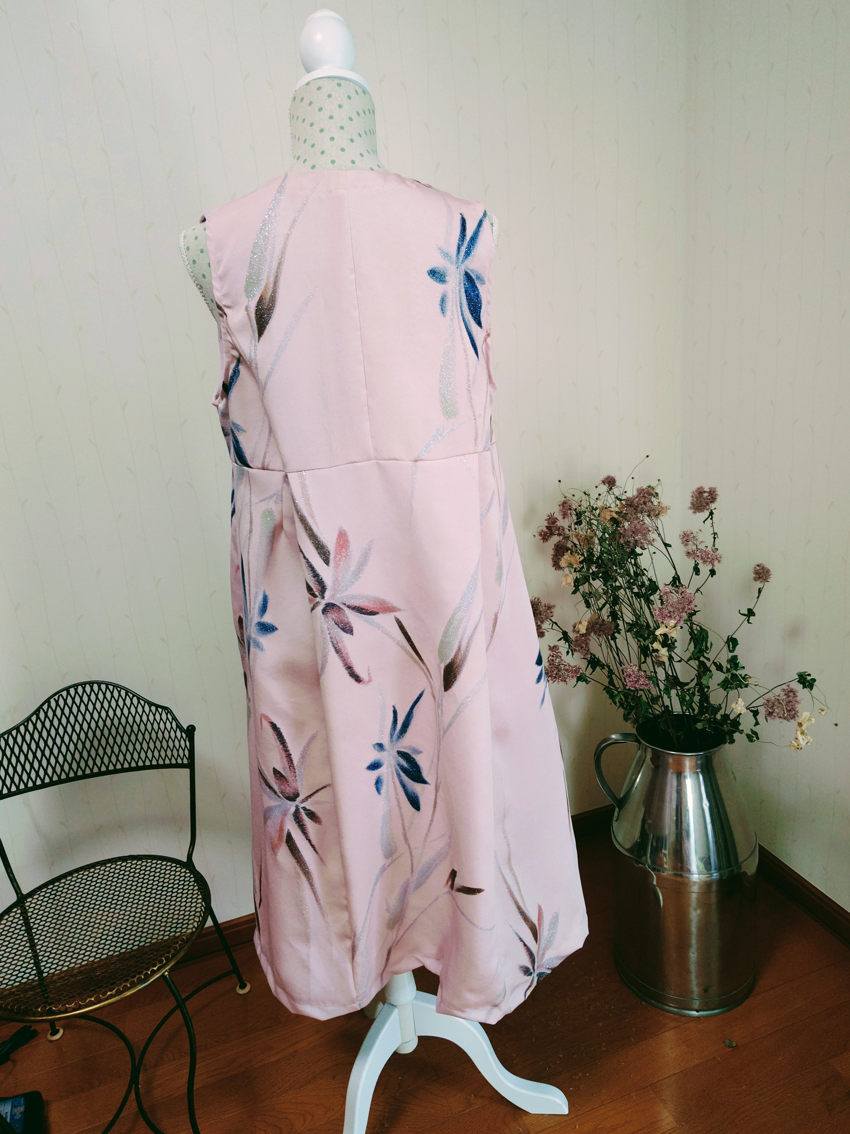 着物リメイク　ワンピース　シルバーグリッター