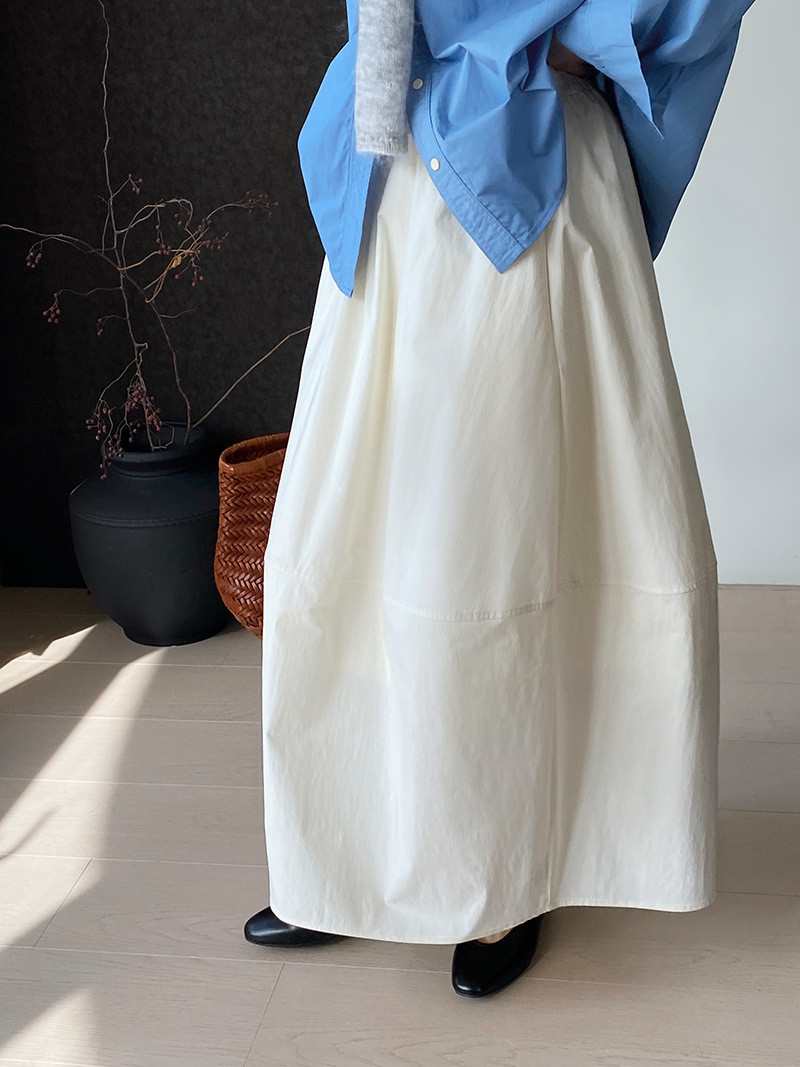 秋新作レディースミニマル無地 通勤用ゴムウエストロングスカート【返品・交換可】品質最優先25-572