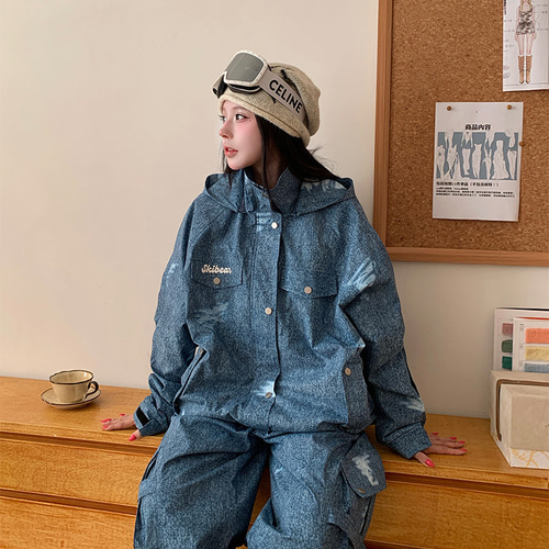 25-26 スノボウェア 上下セット デニム おしゃれ 3L メンズ レディース