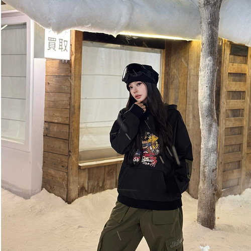 限定セール スノボウェア 上下セット 黒 パーカー 裏起毛 3L メンズ