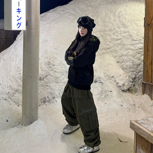 限定セール スノボウェア 上下セット 黒 パーカー 裏起毛 3L メンズ