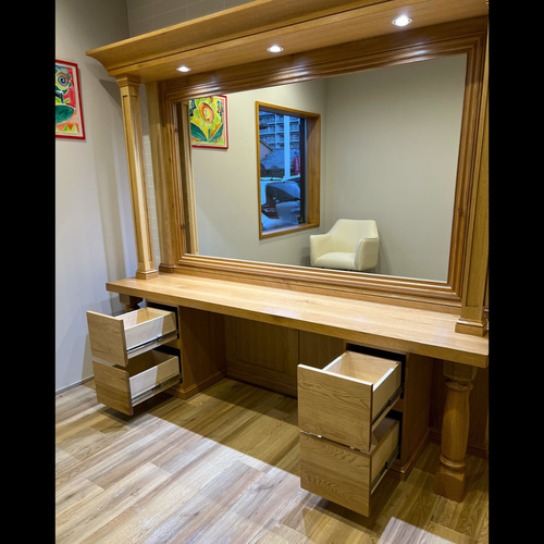 【Ku中古】美容室両面鏡セット面 木製アンティーク 1台 その1 フルオーダー>>美容室 美容院 セット面 鏡 サロン カウンター付