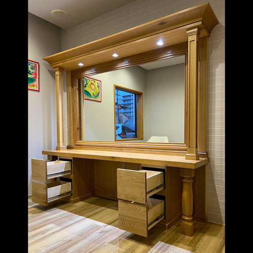 完全手作りアンティーク　美容室　セット面　鏡 完全手作りアンティーク 美容室 セット面 鏡 完全手作りアンティーク