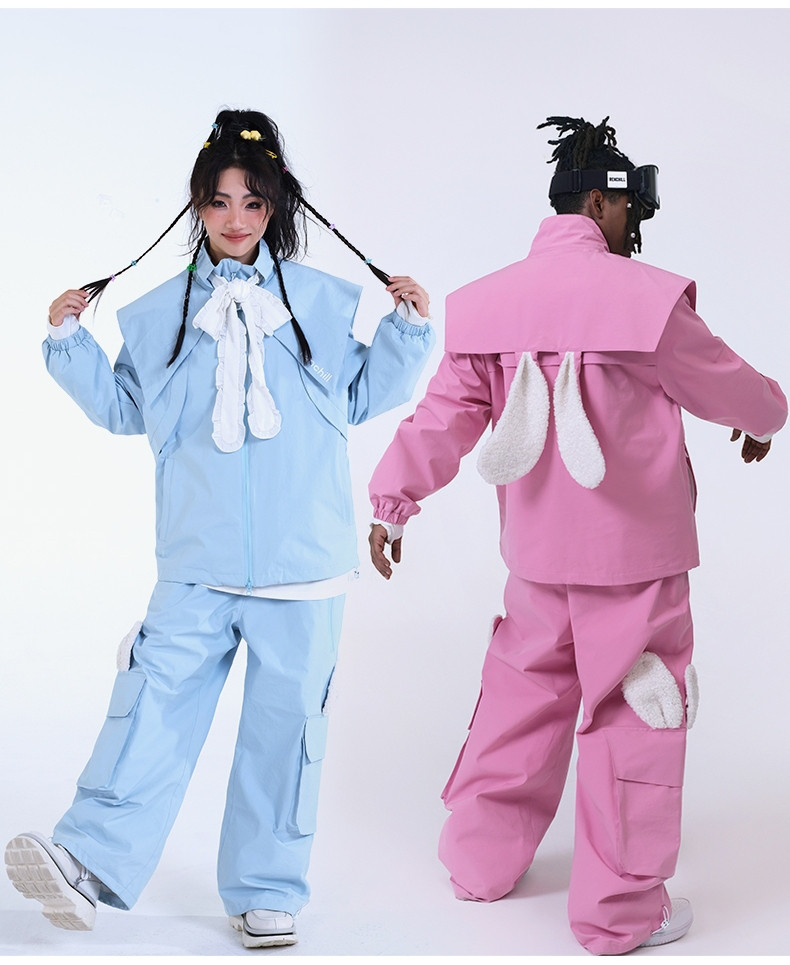 25-26 スノボウェア 上下セット 兎耳 可愛い 撥水 3L メンズ レディース ジャケット パンツ SK053