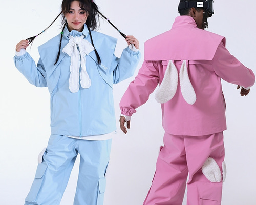 25-26 スノボウェア 上下セット 兎耳 可愛い 撥水 3L メンズ