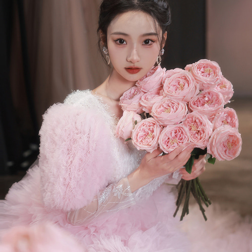 綺麗 ピンク 長袖 パーティードレス プリンセス 優雅 結婚式 花嫁 誕生