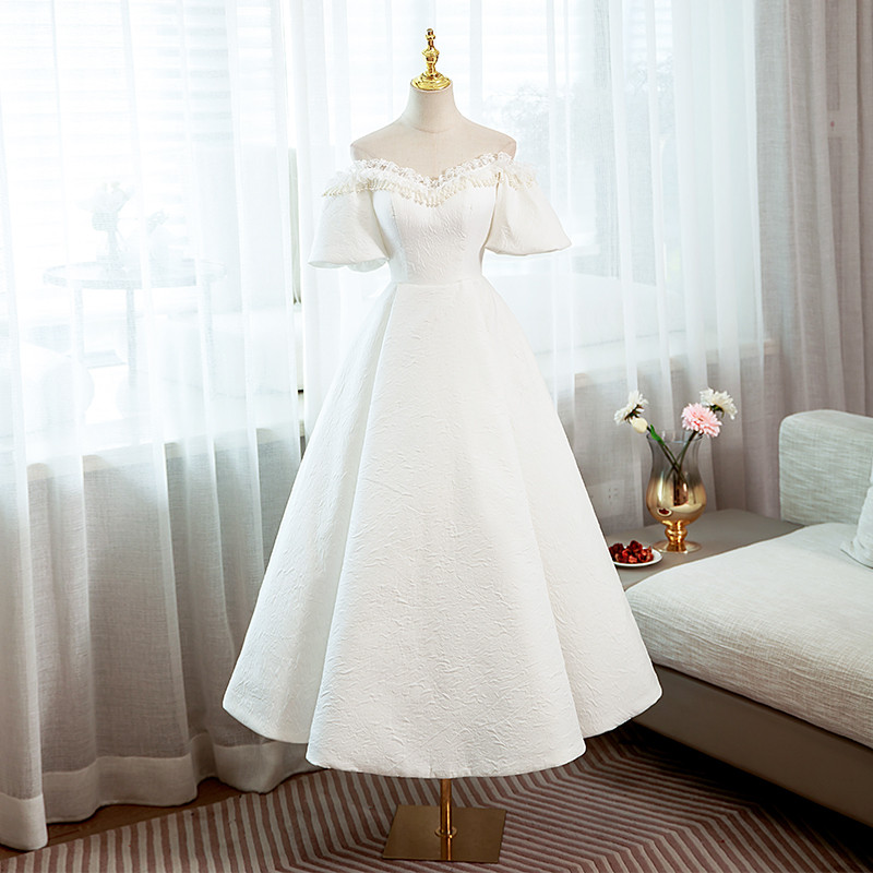 綺麗 白 オフショルダ ウェディングドレス プリンセス 結婚式 花嫁 成人式 誕生日 二次会 前撮り 08397