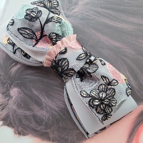 モダングレー インド刺繍リボン ヘアアクセサリー 選べるパーツ 秋冬