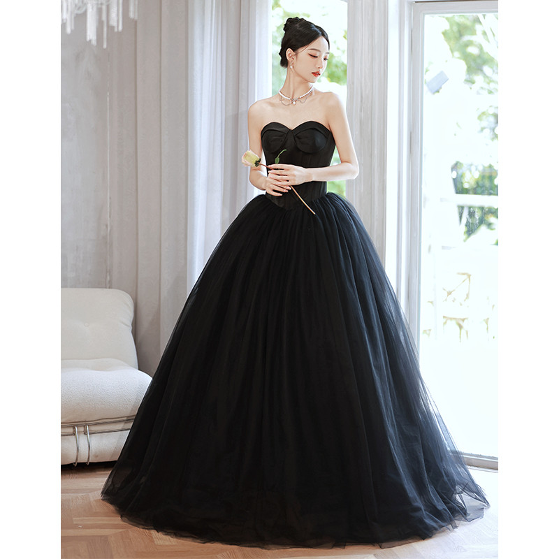 綺麗 黒 オフショルダー パーティードレス 裾引き ​花嫁 高級感 誕生日 成人式 二次会 前撮り 披露宴 08353