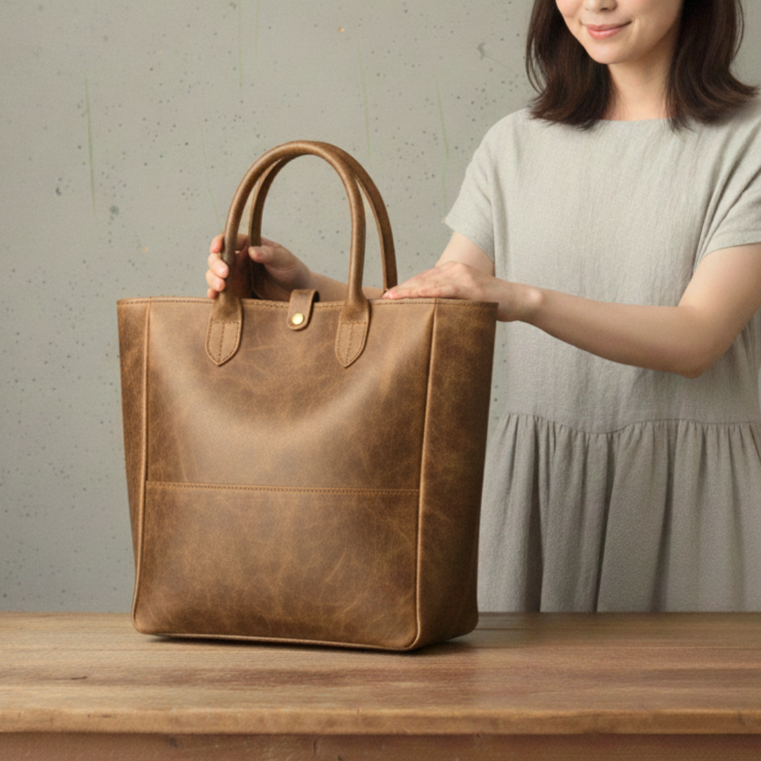 イタリアンレザートート｜プルアップの艶を愉しむバケッタ製法｜A4収納・自立型　ナチュラル