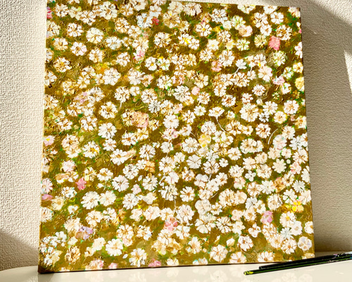 黄色い花　アクリル画　原画　ゴールドも(^^) 花の絵 Gold spring -幸せを呼ぶ黄金の花-】絵画 原画 絵画 むらいさき 通販