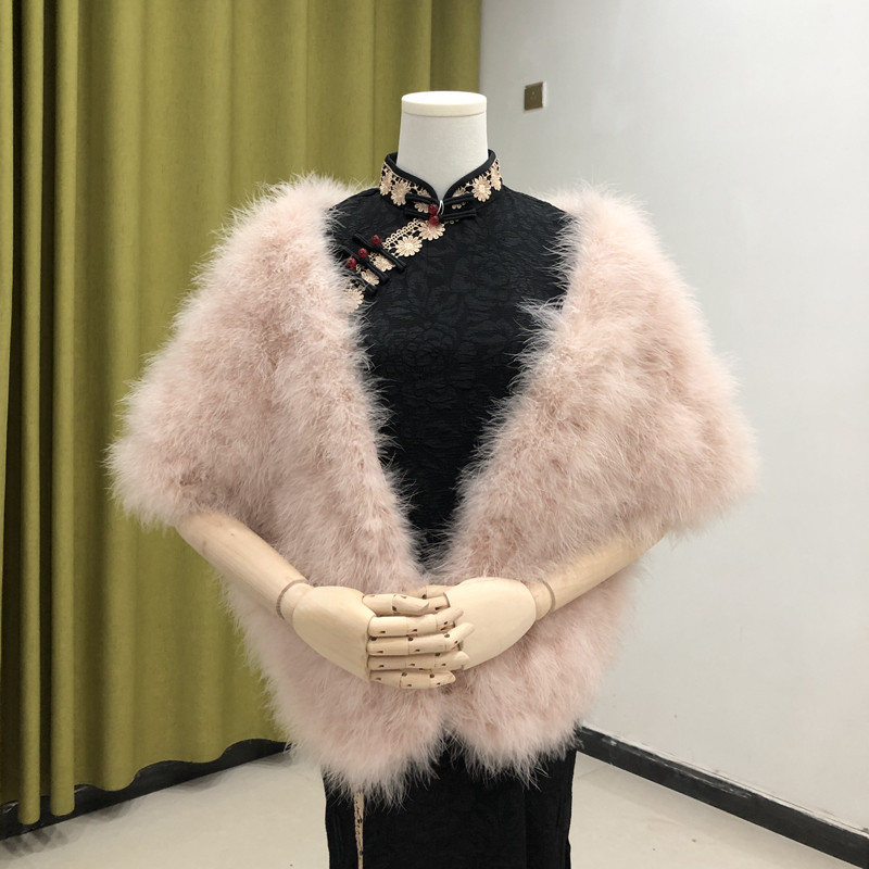 秋冬 ケープ フェイクファー 薄ピンク 青 もこもこ あったかい 肩飾り アクセサリー ウェディングドレス HL924