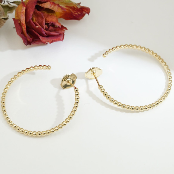 K18ビーズラインフープピアス 即発送可 20251204-99 2枚目の画像