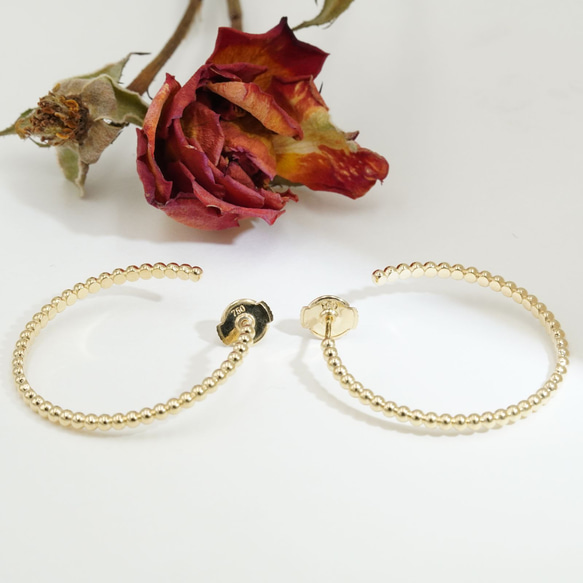 K18ビーズラインフープピアス 即発送可 20251204-99 3枚目の画像