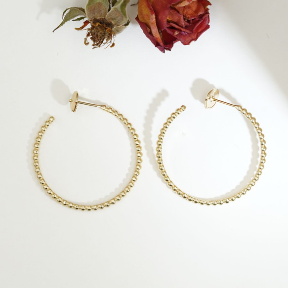 K18ビーズラインフープピアス 即発送可 20251204-99 6枚目の画像