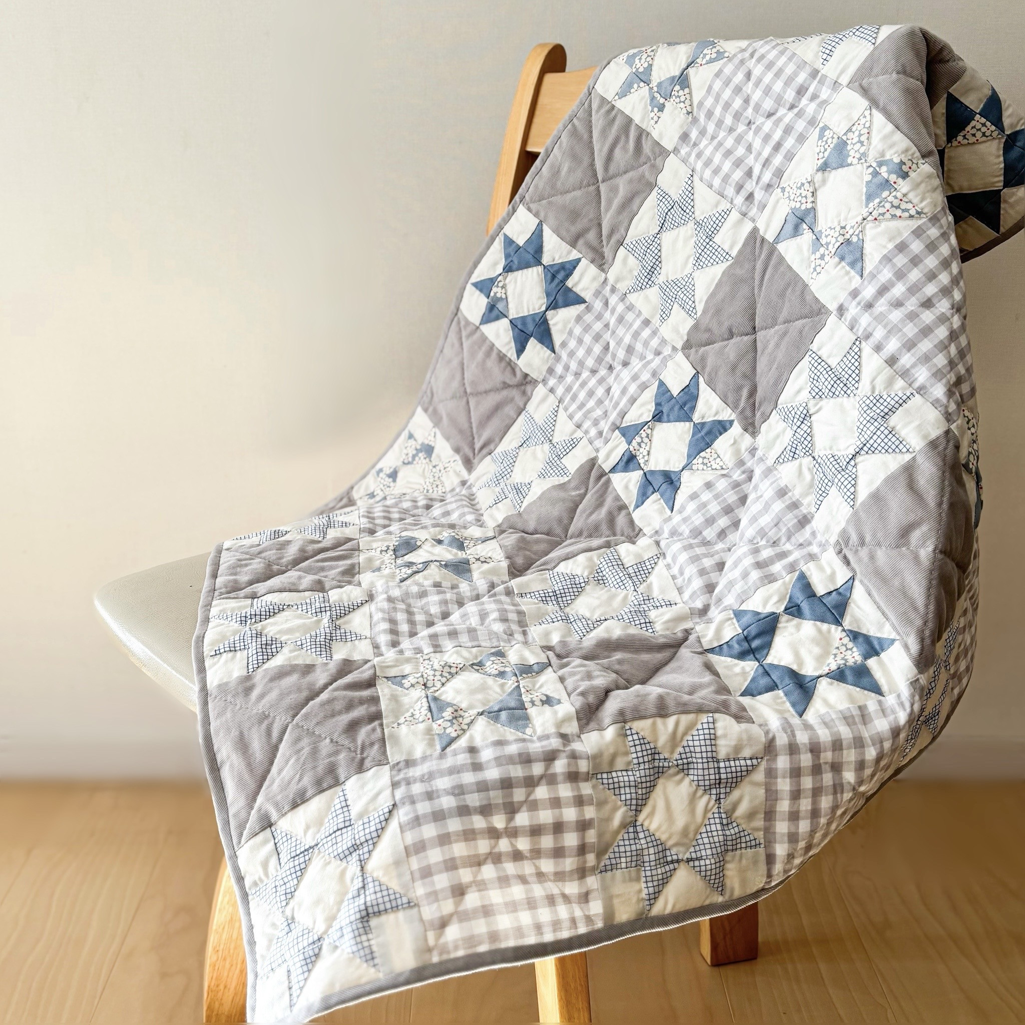 一点ものパッチワークキルト＊冬の星
